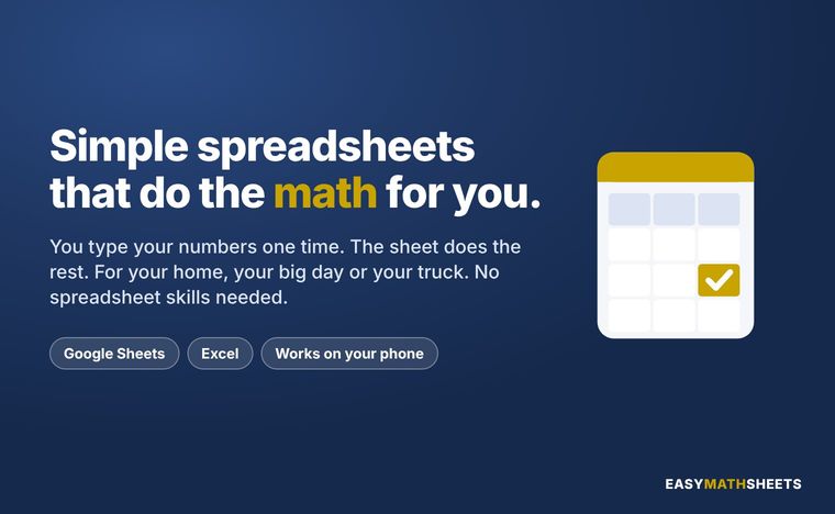 You type your numbers one time. The sheet does the math.