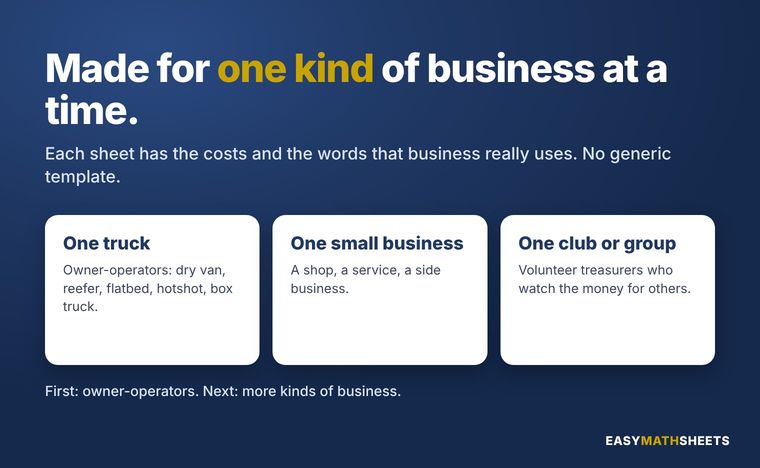Each sheet is made for one kind of business.